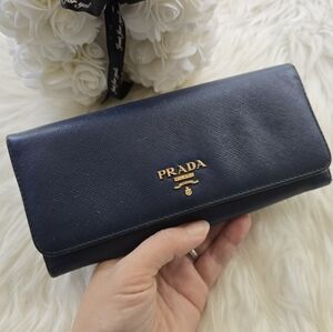 Prada Blue Saffiano Leather Long Wallet